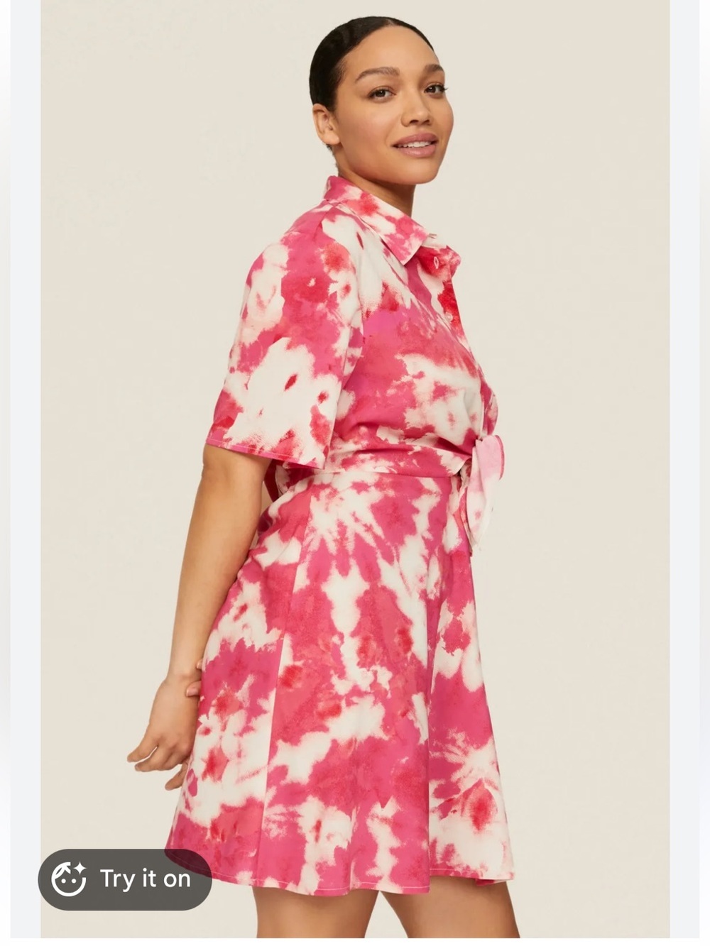 Thakoon collective Pink White Tie-Dye Midi Shirt Dress cut out self-Tie Waist 12